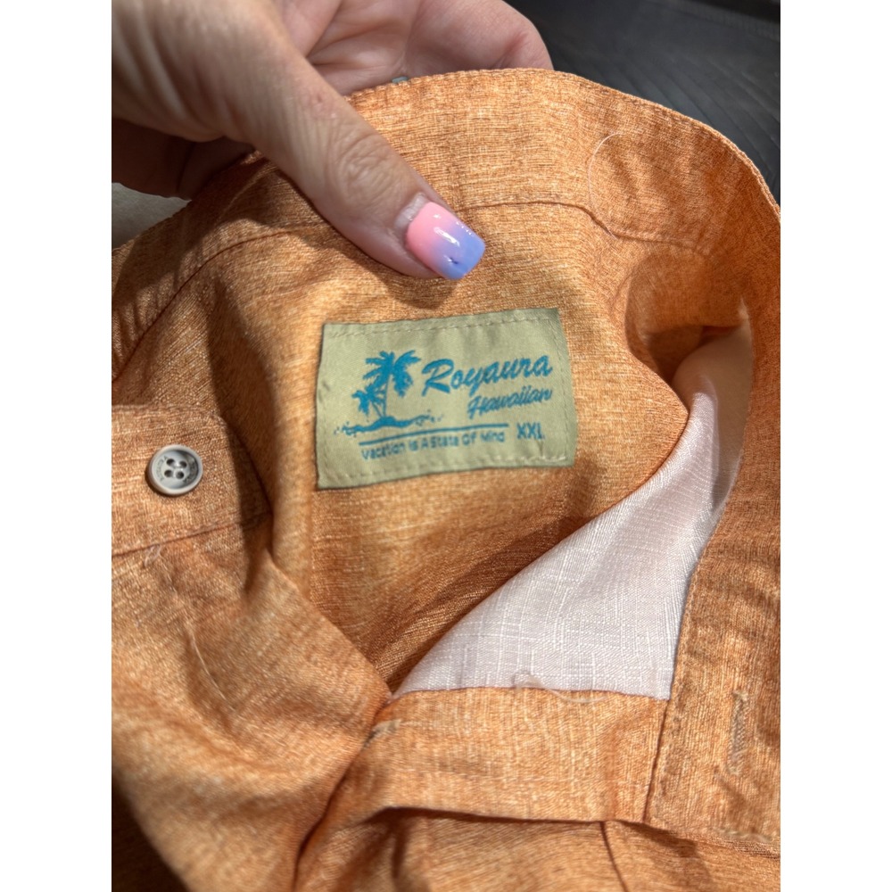 Royaura Hawaiian Mens XXL Orange Short Sleeve Mandarin Collar Button Down Shirt - Picture 7 of 7